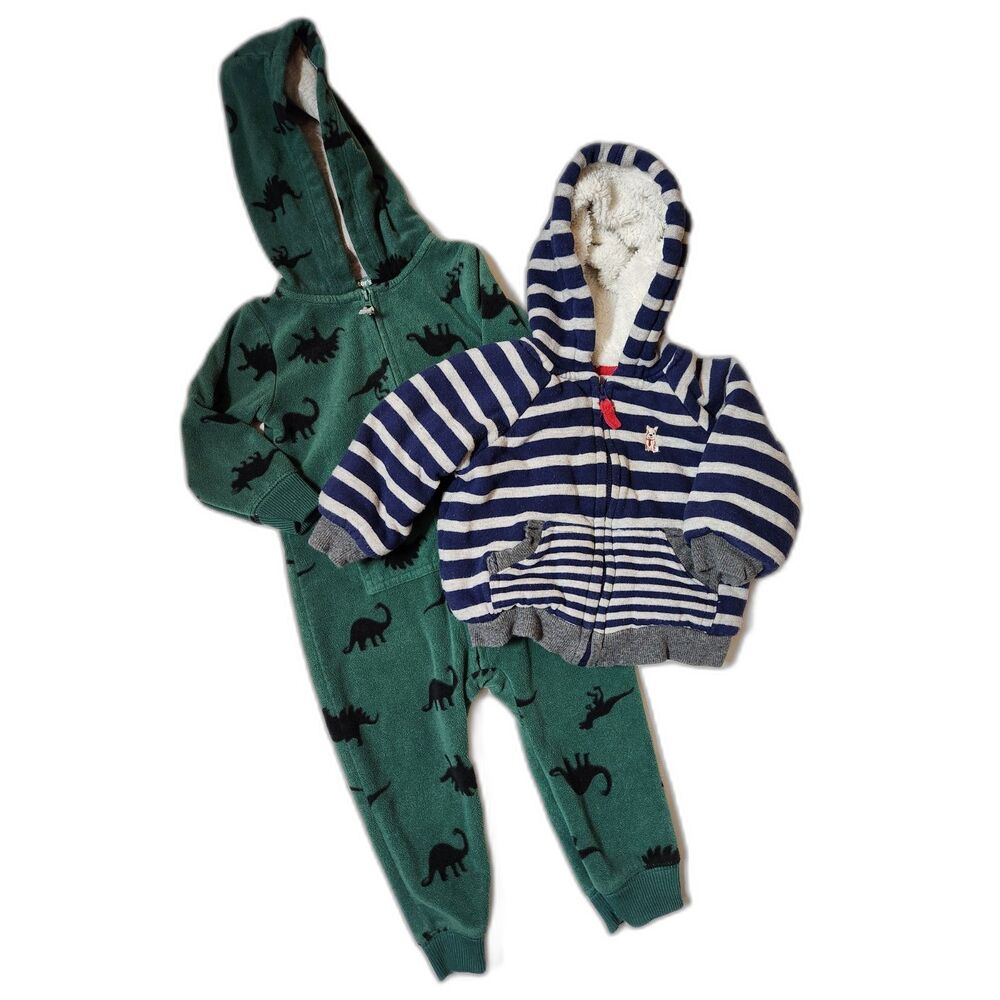 Boys 18M Winter Bundle – Fleece Dino Suit + Hooded Jacket